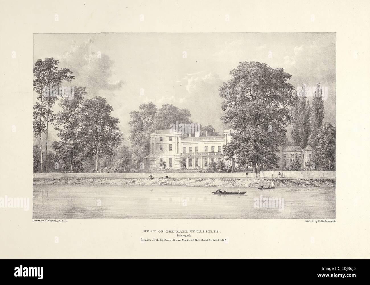 Sede del Conte di Cassilis, Isleworth, Charles J. Hullmandel, 1789–1850, britannico, dopo William Westall, 1781–1850, inglese, 1823, litografia Foto Stock