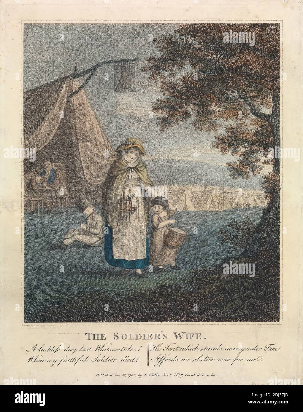 La moglie del soldato, William S. Leney, 1769–1831, inglese, dopo Emma Crew, attivo 1783, inglese, 1793, incisione colorata a stipsi, foglio: 9 5/8 x 7 5/8in. (24.4 x 19,4 cm Foto Stock