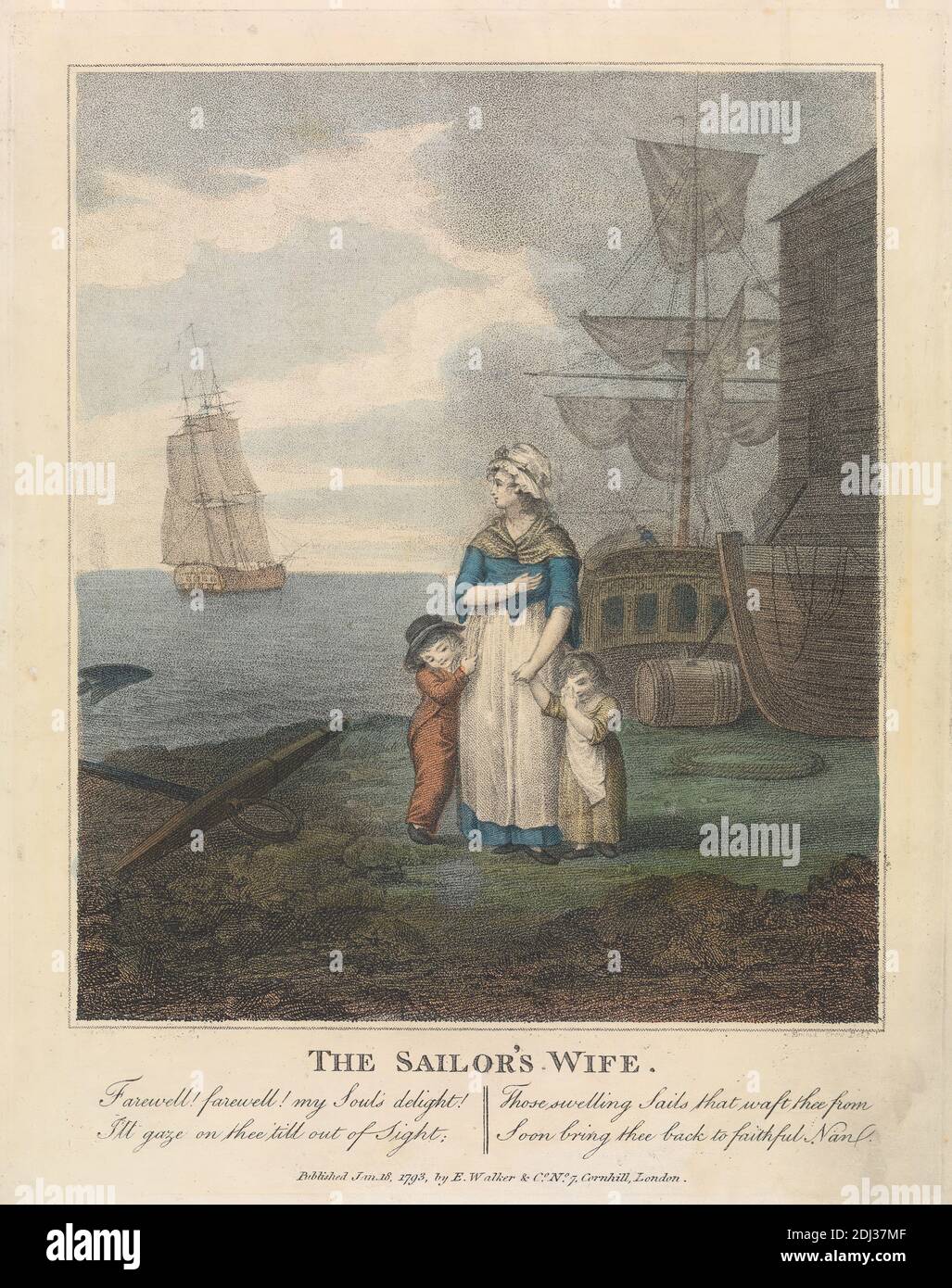 La moglie del Sailor, William S. Leney, 1769–1831, inglese, dopo Emma Crew, attivo 1783, inglese, 1793, incisione colorata a stilple, foglio: 9 5/8 x 7 5/8in. (24.4 x 19,4 cm Foto Stock