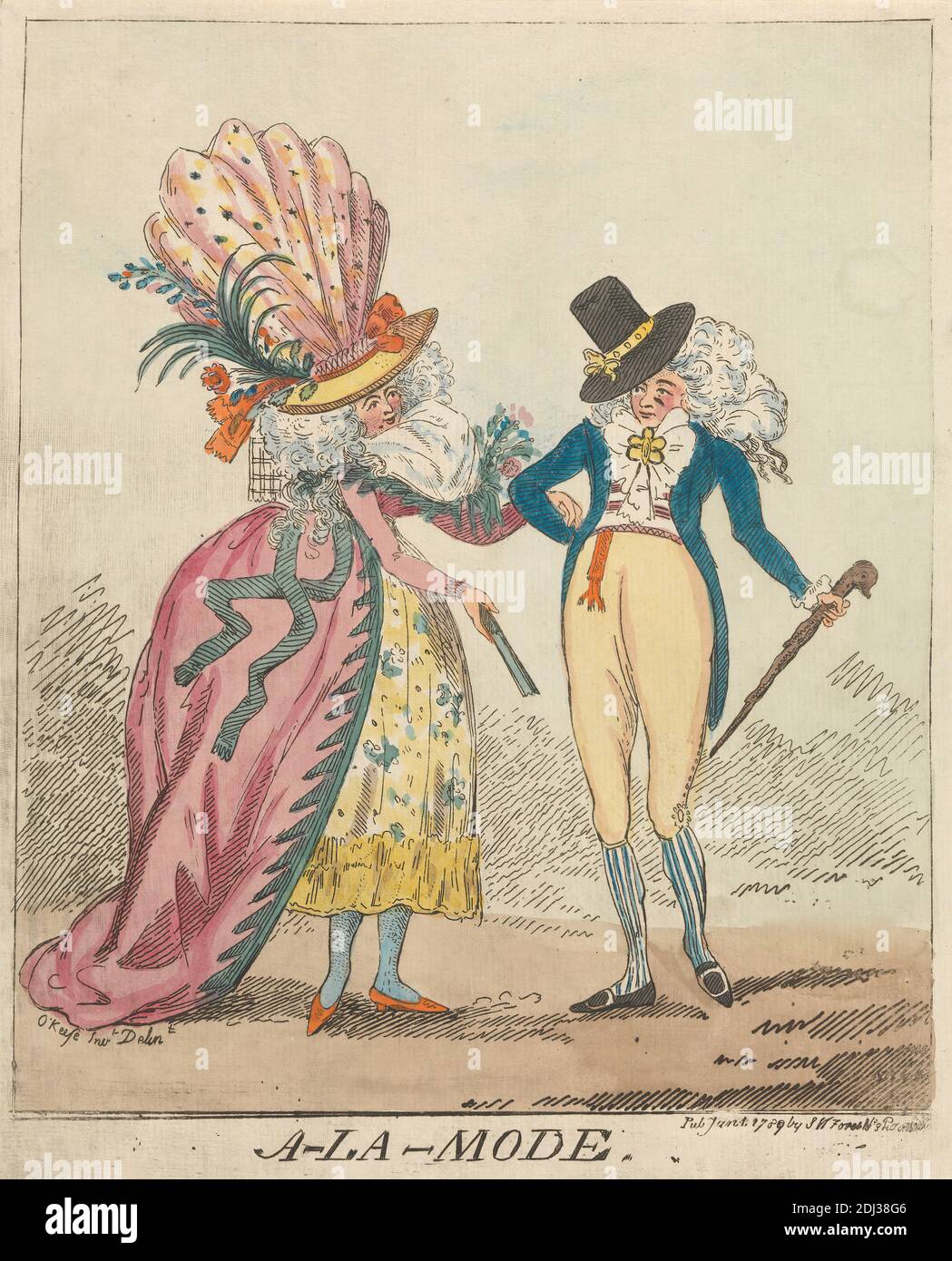 A-la-Mode, William o'Keefe, attivo 1794–1807, 1789, Etching, colorato a mano, foglio: 8 3/4 x 7 3/8" (22.2 x 18,7 cm Foto Stock