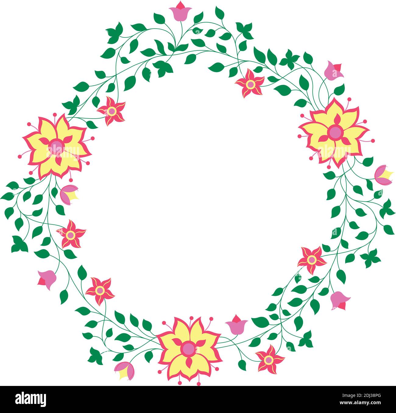 Cornice rotonda di fiori su sfondo bianco Illustrazione Vettoriale