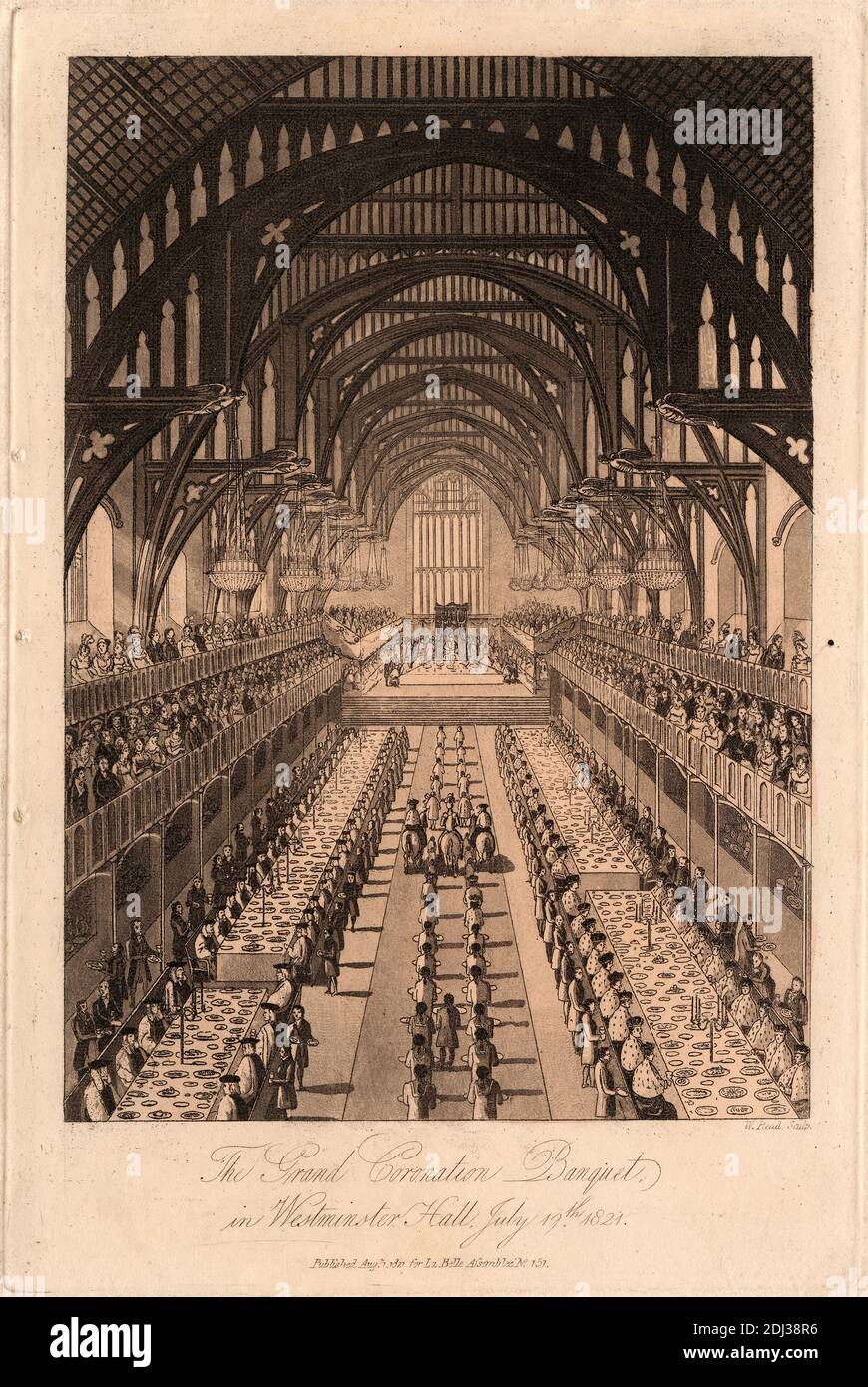 The Grand Coronation Banquet, in Westminster Hall, W. Read, attivo 1818, dopo artista sconosciuto, non ha dato vita Foto Stock