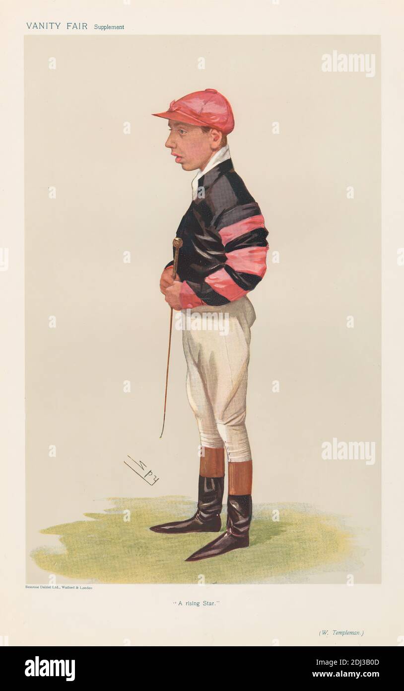 Vanity Fair: Jockeys; 'A Rising Star', W. Templeman (Arthur Templeman), 7 novembre 1906, Leslie Matthew 'Sty' Ward, 1851–1922, British, 1906, Chromolithograph Foto Stock