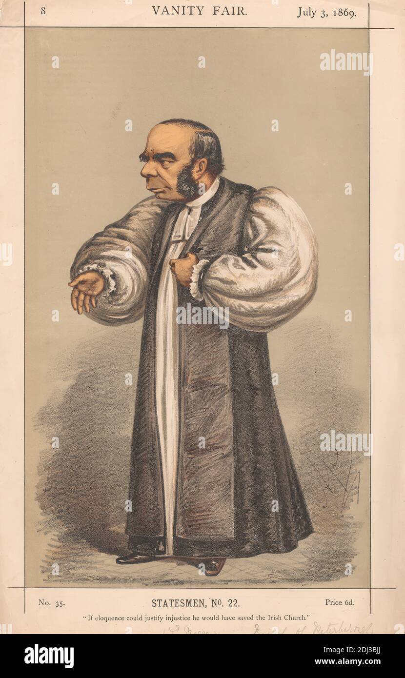 Fiera di vanità - Clero. 'Se l'eloquenza potesse giustificare l'ingiustizia avrebbe salvato la Chiesa irlandese.' Vescovo di Petersborough. 3 luglio 1869, Carlo Pellegrini, 1839–1889, italiano, 1869, Chromolitografia Foto Stock