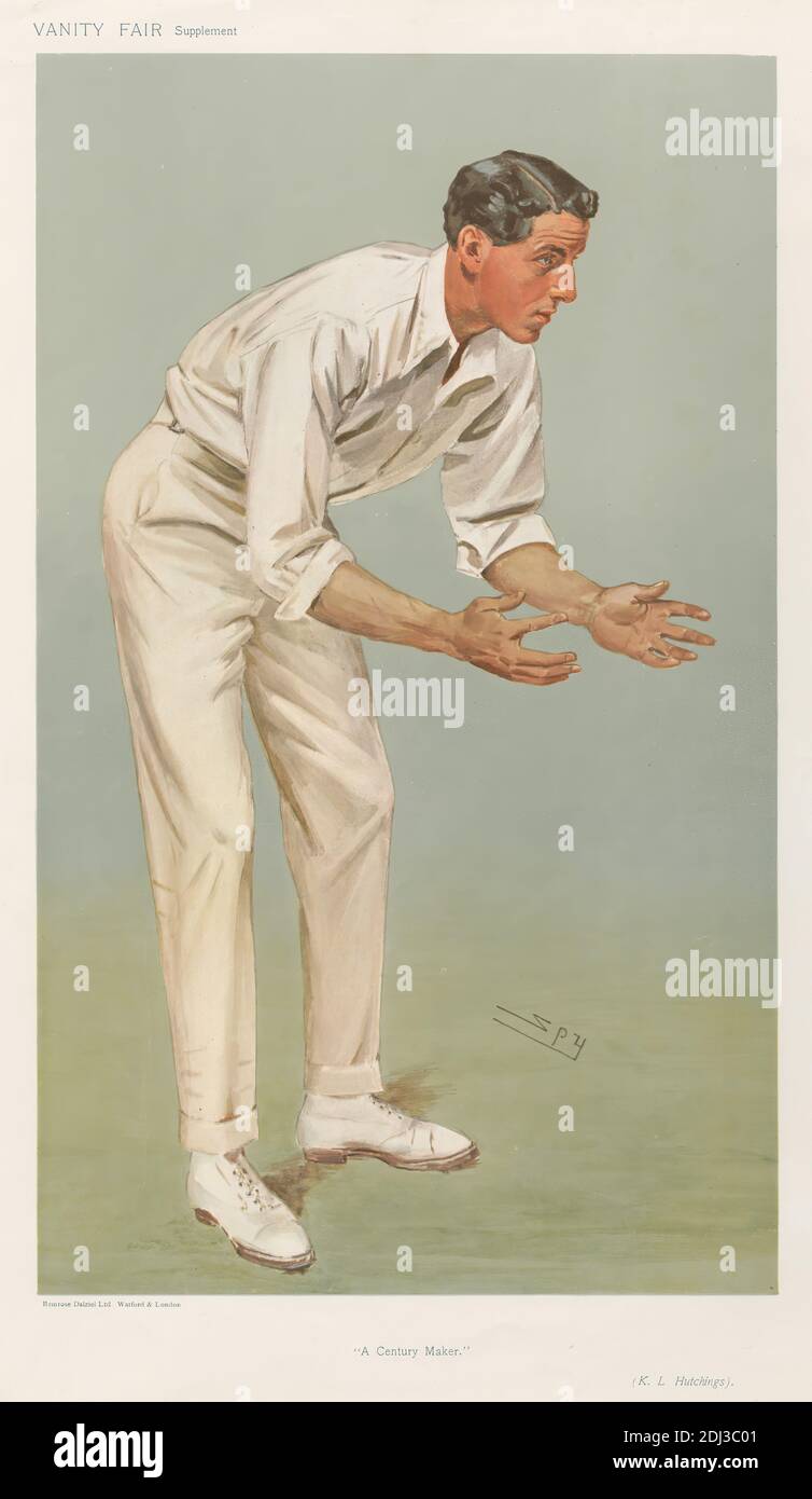 Vanity Fair - Cricket. 'Un creatore di secolo'. K.L. Hustings. 14 agosto 1907, Leslie Matthew 'Sty' Ward, 1851–1922, British, 1907, Chromolithograph Foto Stock