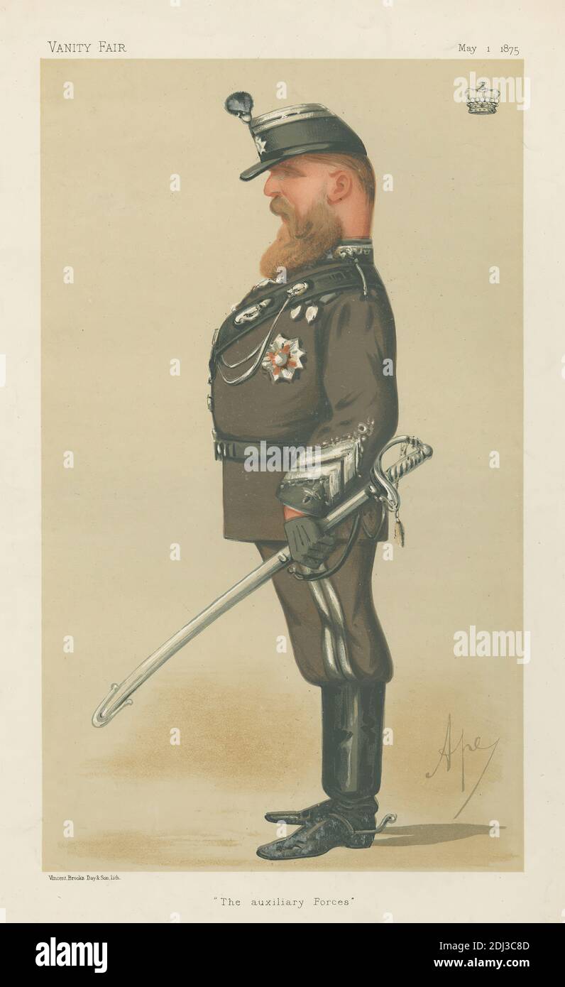 Vanity Fair: Militare e Marina; 'le forze Auxillari', Visconte Bury, 1 maggio 1875, Carlo Pellegrini, 1839–1889, italiano, 1875, Chromolithograph Foto Stock