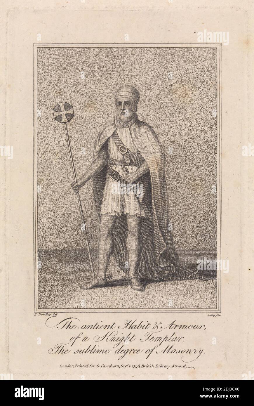 L'abitudine sica e l'armatura di un templare cavaliere il grado sublime di muratura, William S. Leney, 1769–1831, britannico, dopo artista sconosciuto, ( E. Dowling ), 1796 Foto Stock