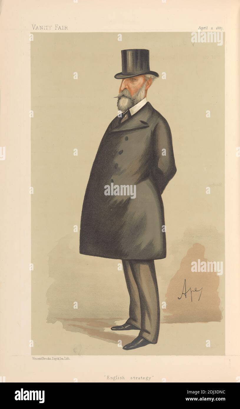 Vanity Fair: Militare e Marina; 'English Strategy', Tenente Generale Sir Edward Bruce Hamley, 2 agosto 1887, Carlo Pellegrini, 1839–1889, Italiano, 1887, Chromolithograph Foto Stock