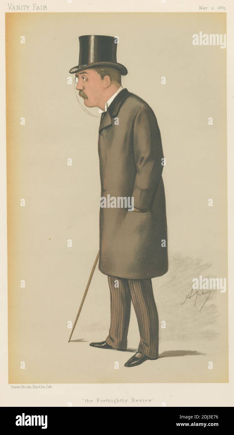 Vanity Fair: Newspapermen; 'The Fortnightly Review', T.H.S. Escrott, 2 maggio 1885, Carlo Pellegrini, 1839–1889, italiano, 1885, Chromolitografia Foto Stock