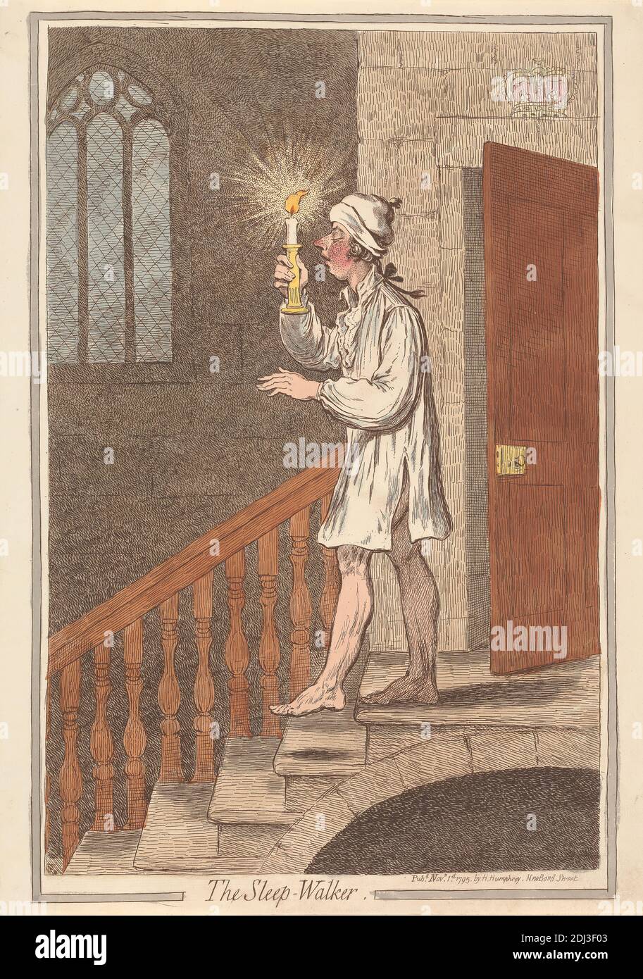 The Sleep-Walker, James Gillray, 1757–1815, British, 1795, Etching, colore a mano, foglio: 12 1/2 x 8 1/4". (31.8 x 21 cm Foto Stock