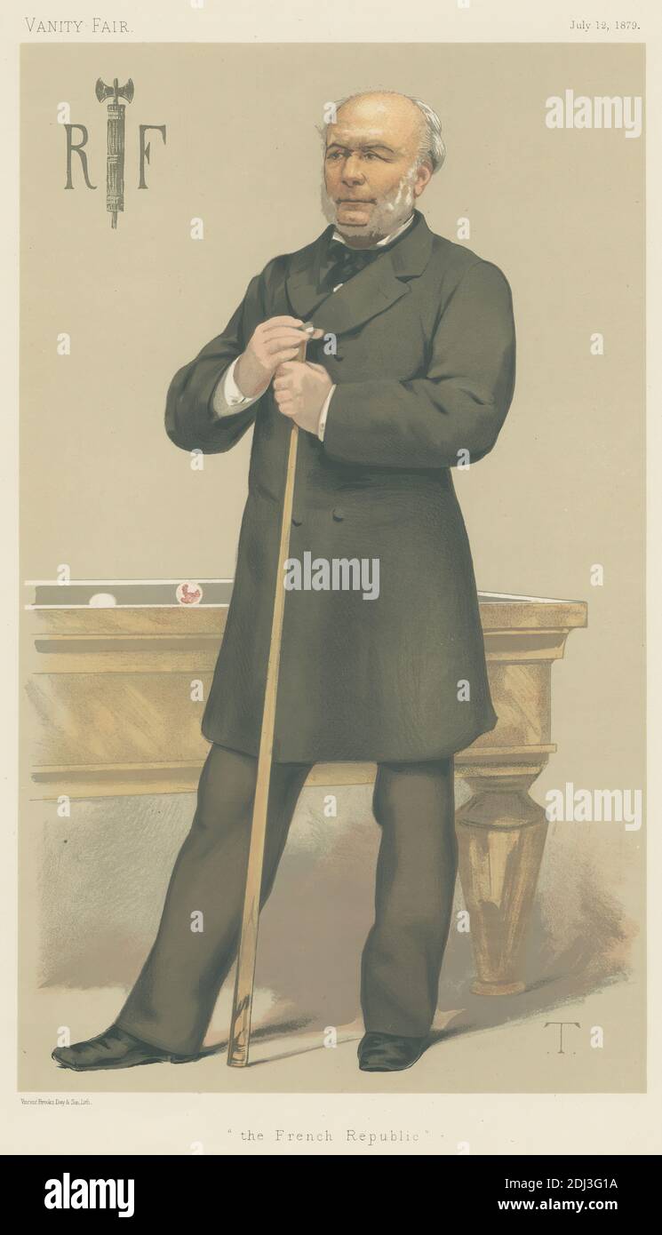 Vanity Fair: Sport, Biliardo varie; 'la Repubblica francese', M. Jules Grevy, 12 luglio 1879, Theobald Chartran, 1849–1907, francese, 1879, Chromolithograph Foto Stock