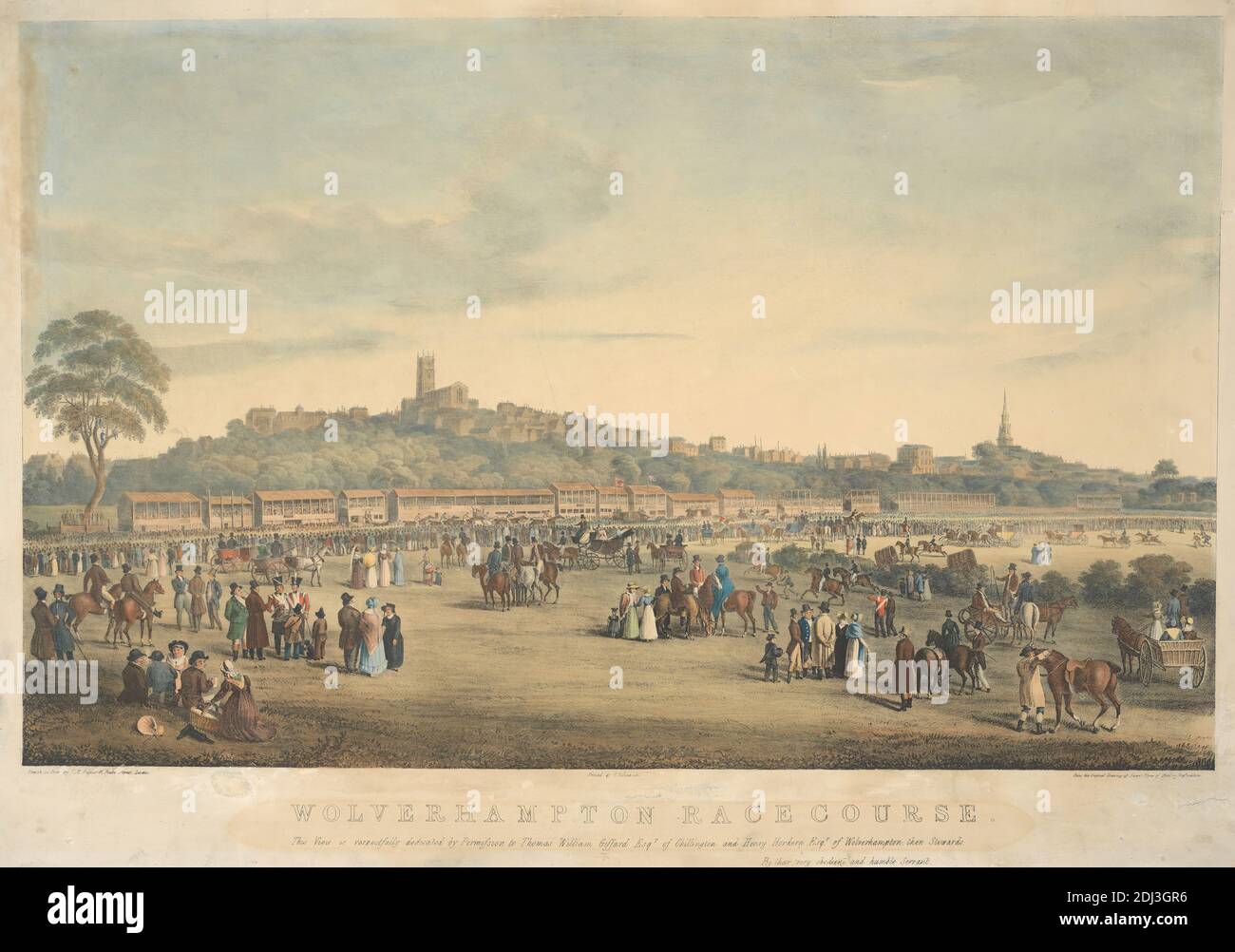 Wolverhampton Race Course, Thomas Mann Baynes, 1794–1854, British, After Robert Noyes, 1780–1843, no date, litografia colorata a mano, foglio: 15 1/8 x 24 1/8in. (38.4 x 61,3 cm Foto Stock