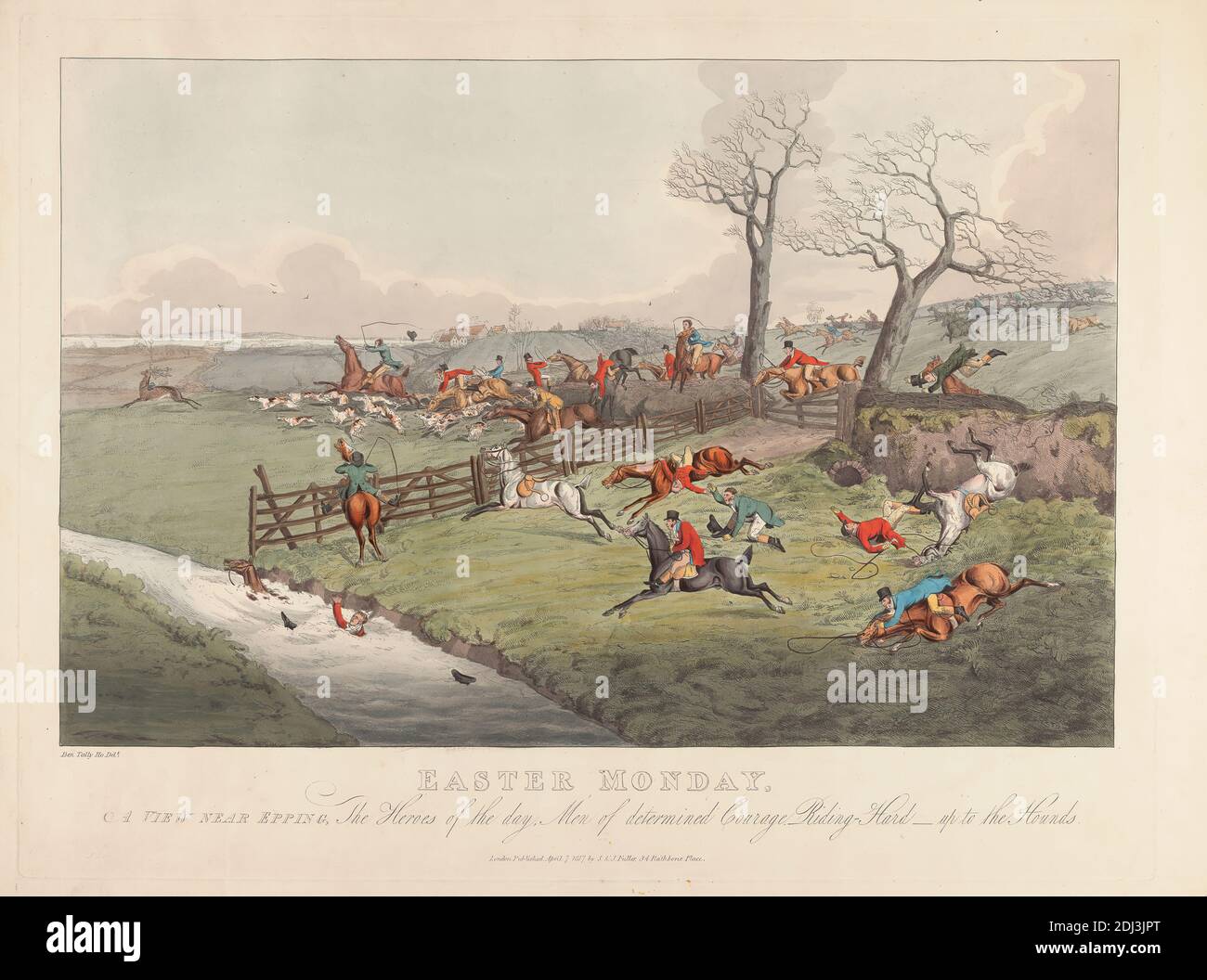 Pasqua Lunedi Stag Caccia: Una vista vicino a Epping, Henry Thomas Alken, 1785–1851, inglese, 1817, incisione, colorato a mano, foglio: 14 7/8 x 19 11/16in. (37.8 x 50 cm Foto Stock