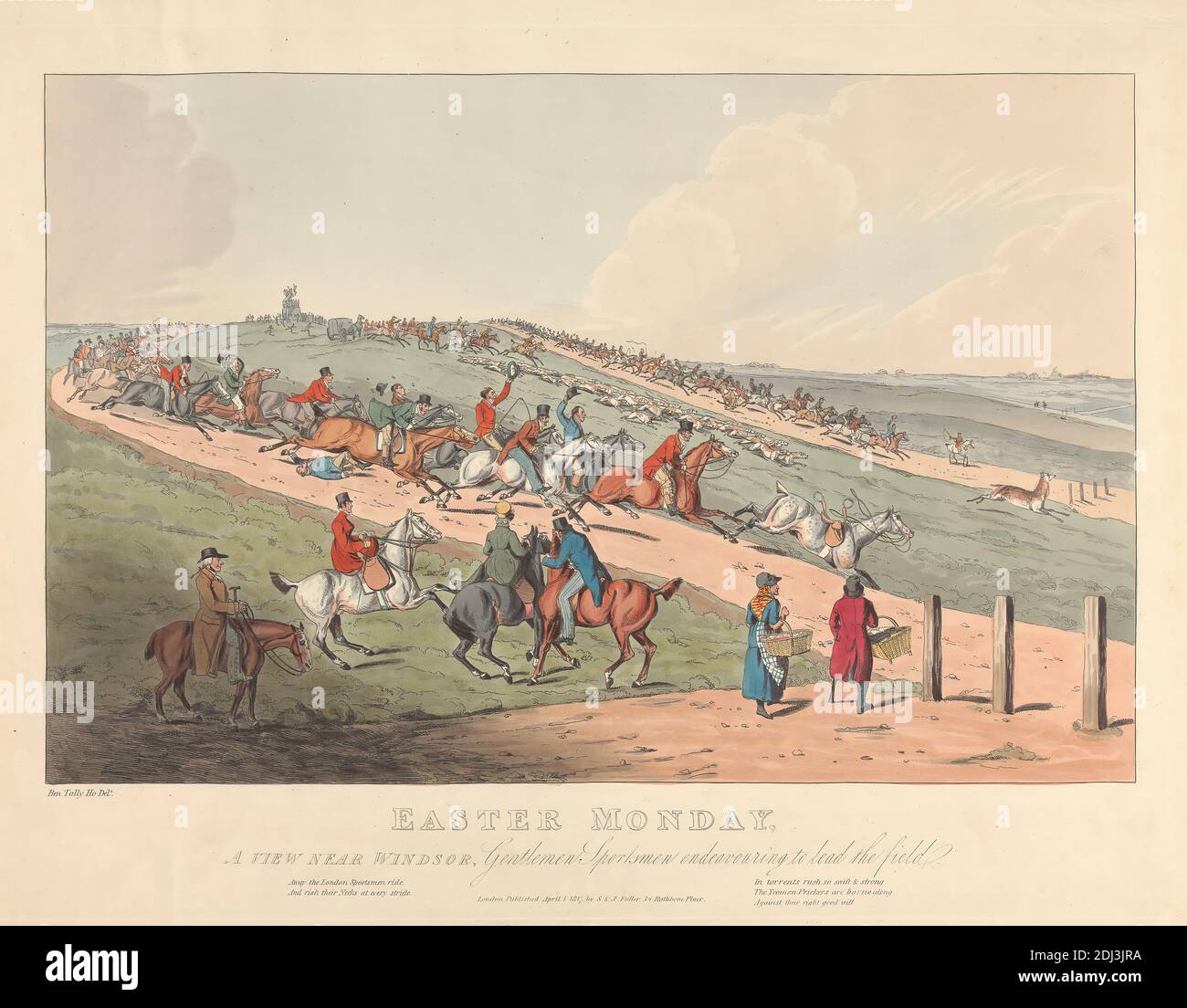 Pasqua Lunedi Stag Caccia: Una vista vicino a Windsor, Henry Thomas Alken, 1785–1851, inglese, 1817, incisione, colorato a mano, foglio: 14 7/8 x 19 11/16in. (37.8 x 50 cm Foto Stock