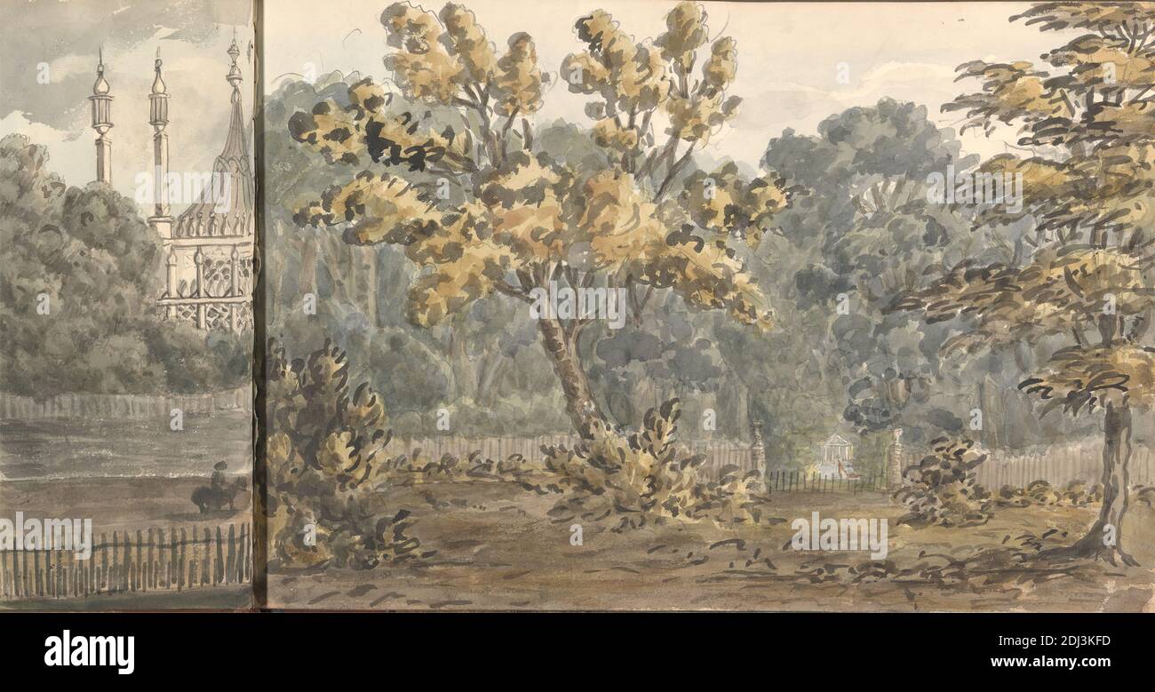 Pavillion, Brighton, 1828 agosto, Anne Rushout, ca. 1768–1849, British, 1828, acquerello su carta di wove crema di spessore moderato e leggermente testurizzata Foto Stock