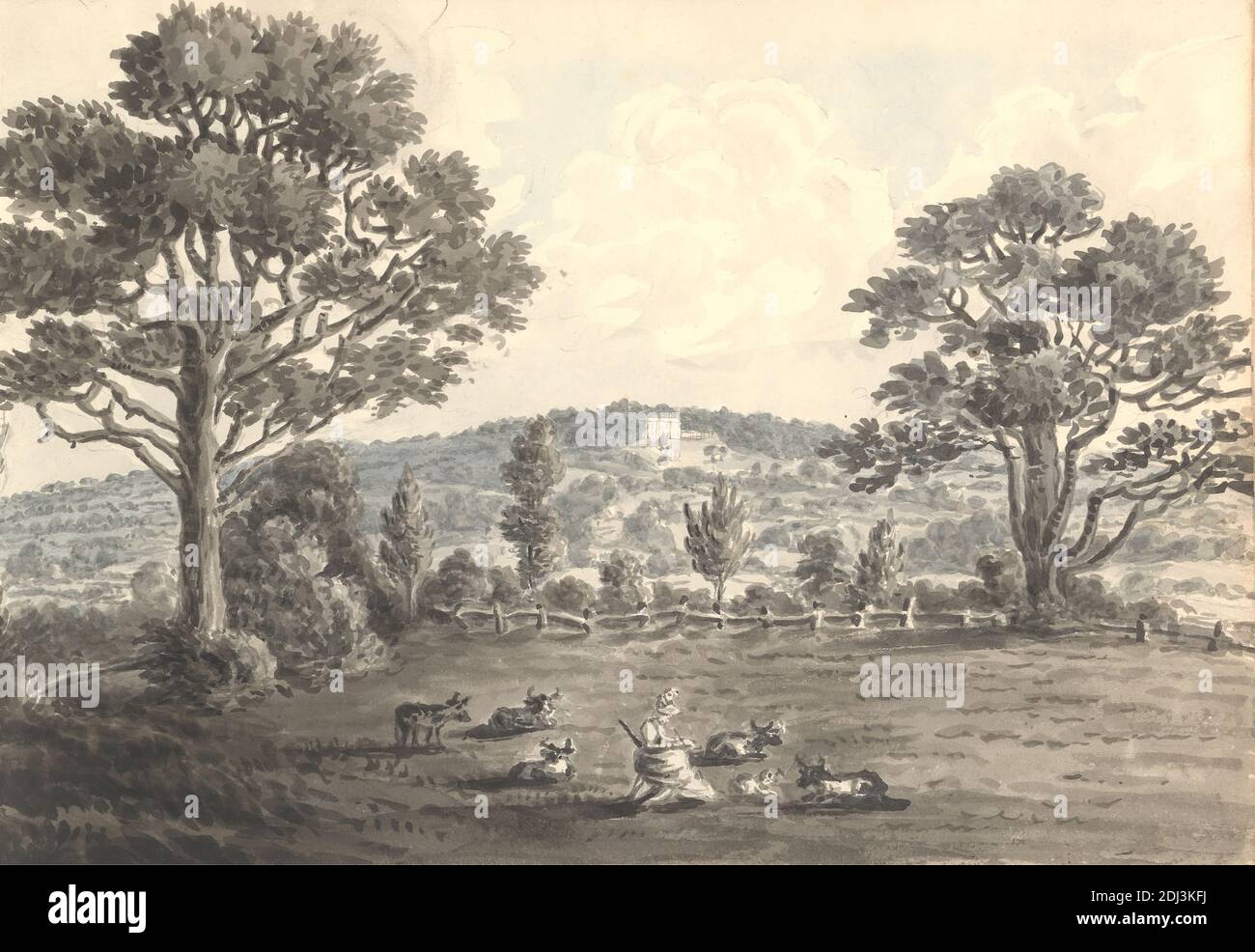 Clayberry from Field, 1829 maggio, Anne Rushout, ca. 1768–1849, British, 1829, acquerello su carta di wove crema di spessore moderato e leggermente testurizzata Foto Stock