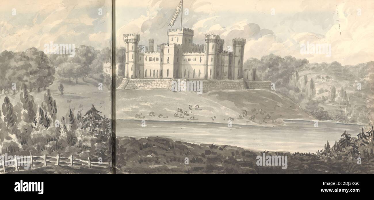 Eastnor Castle, 29 settembre 1829, Anne Rushout, ca. 1768–1849, British, 1829, acquerello su carta di wove crema di spessore moderato e leggermente testurizzata Foto Stock