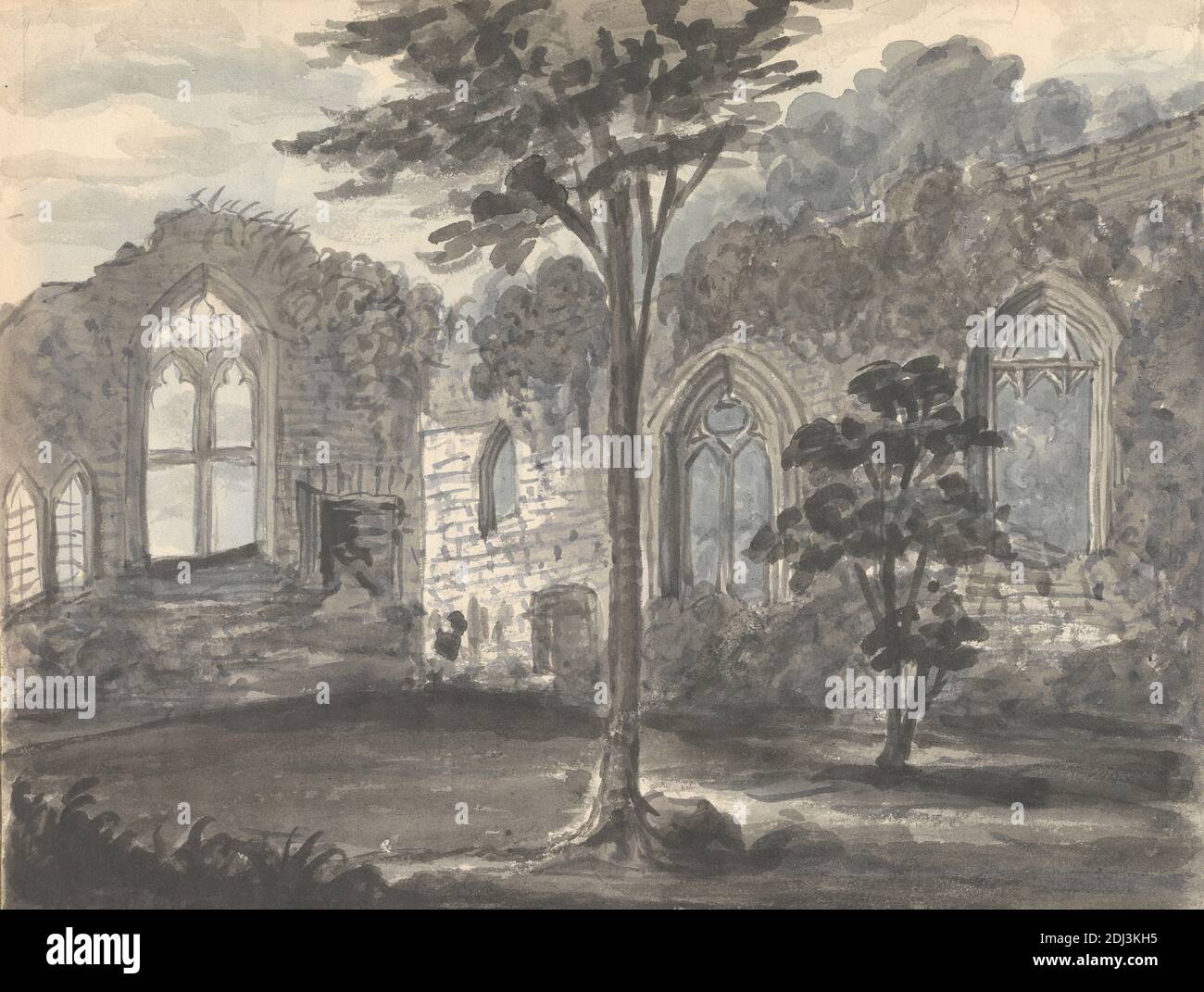 Abbazia di Birkenhead 1830, Anne Rushout, ca. 1768–1849, British, 1830, acquerello su carta di wove crema di spessore moderato e leggermente testurizzata Foto Stock