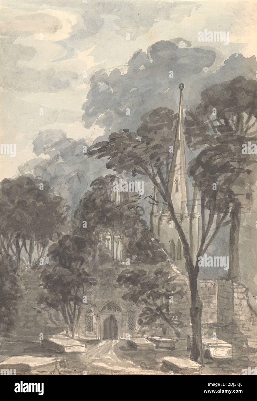 Chiesa di Birkenhead, Anne Rushout, ca. 1768–1849, inglese, da 1824 a 1832, acquerello su carta di wove crema di spessore moderato e leggermente testurizzata Foto Stock