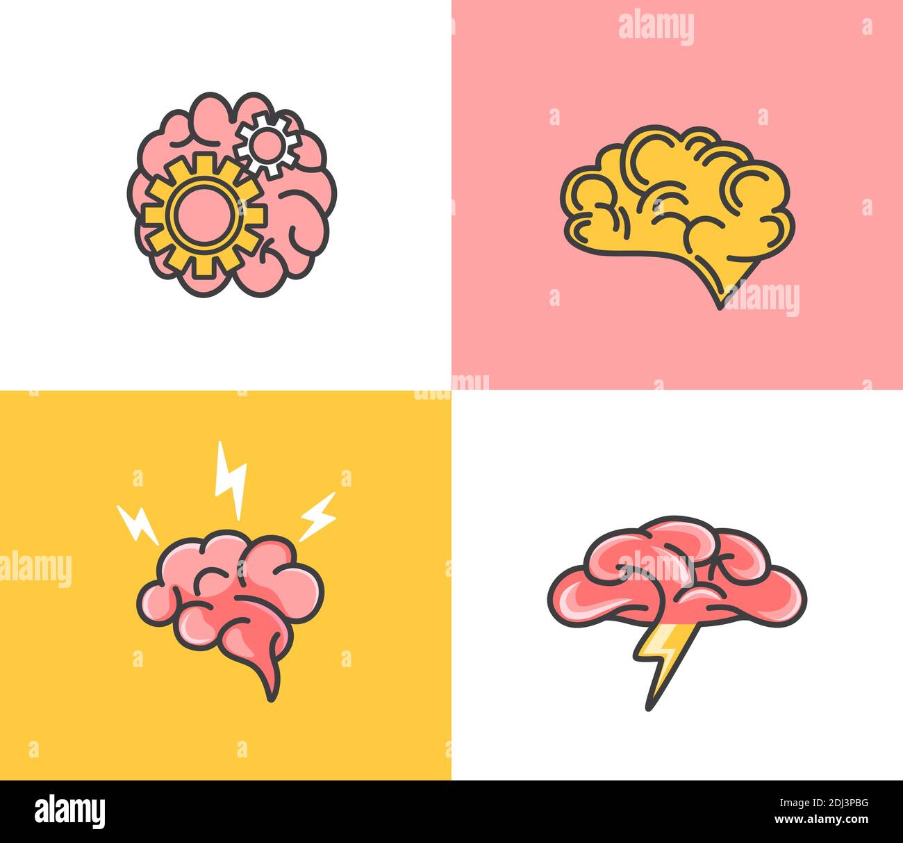Insieme di concetto di cervello.brainstorming,idea,creatività Illustrazione Vettoriale