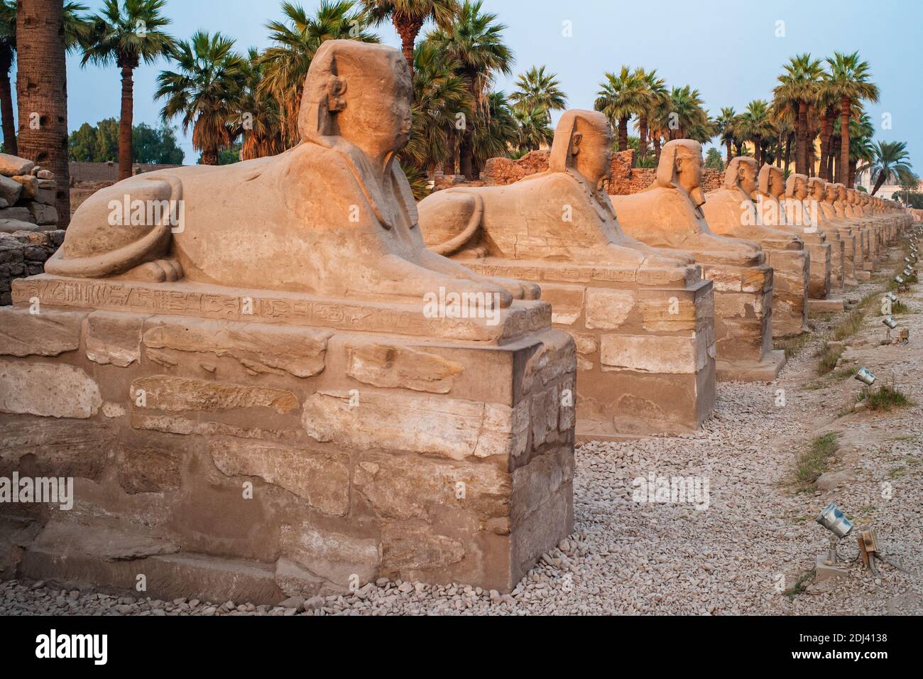 Viale di Sphinxes o vicolo Sphinx in Luxor Egitto con Statue antiche Foto Stock