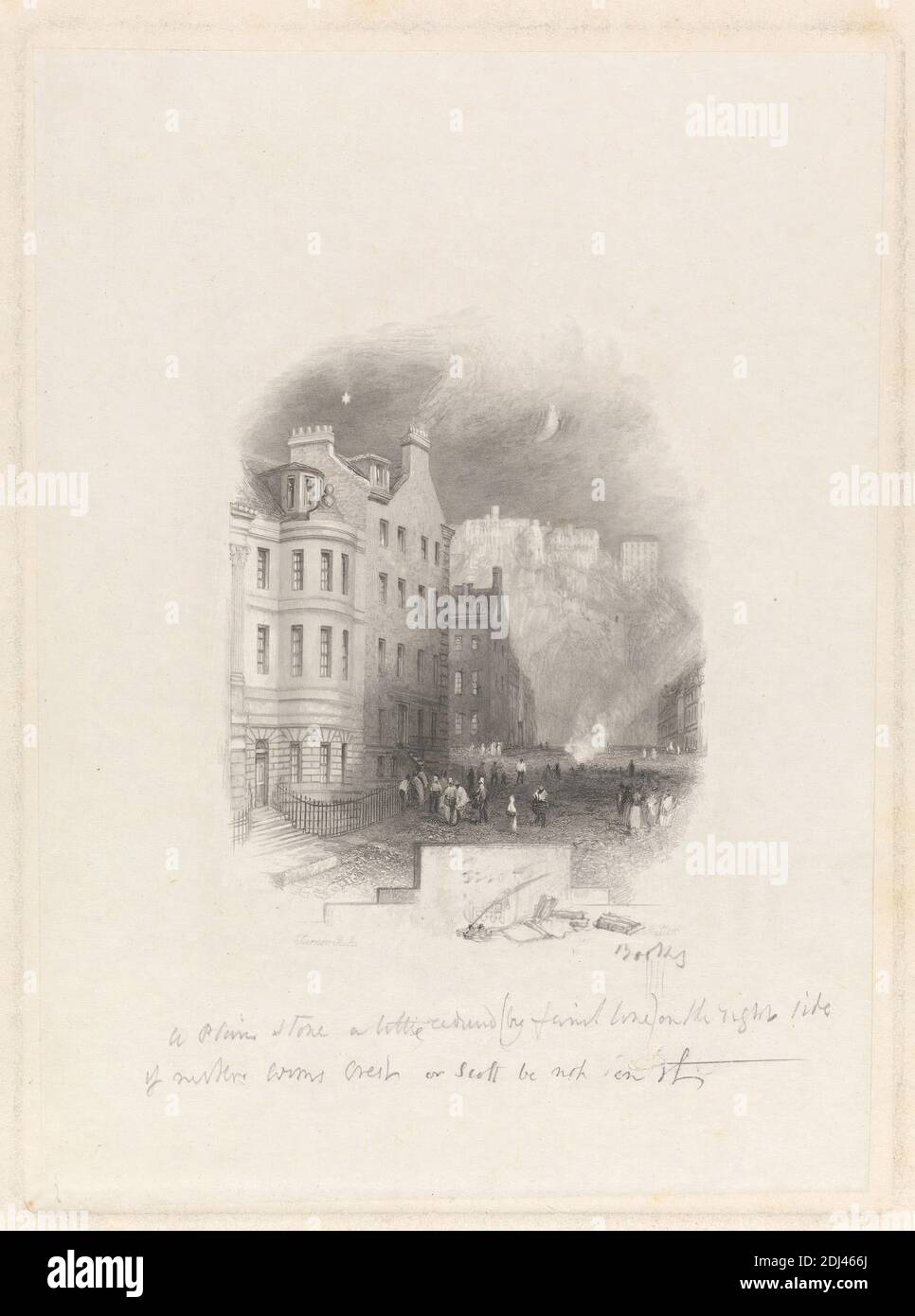 Luogo di nascita di Scott, no. 39, Castle Street, Edimburgo, William Miller, 1796–1882, britannico, dopo Joseph Mallord William Turner, 1775–1851, inglese, 1839, incisione e incisione, toccata con grafite (prova dell'incisore b Foto Stock