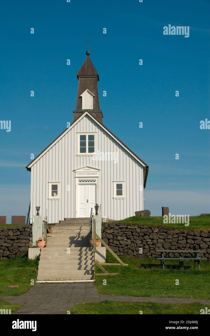 Europa, Isola, Islanda, Reykjanes Halbinsel, Kirche, Strandarkirkja, Kirche der Seeleute, Strandkirche Foto Stock