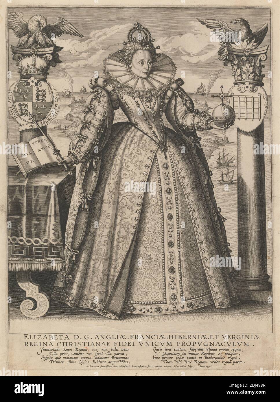 Ritratto della Regina Elisabetta i, attribuito a Crispyn de Passe il Vecchio, ca. 1565–1637, olandese, 1596, incisione, foglio: 16 x 12 1/8" (40.6 x 30,8 cm Foto Stock