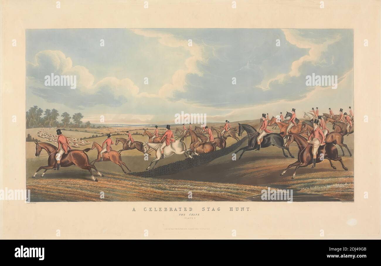 Set di quattro: Una Caccia allo Stag celebrata. Piastra 3. The Chase, Robert Havell, 1769–1832, British, John Doyle ('H.B.'), 1797–1868, Irlandese, 1835, Aquatint, colorato a mano, foglio: 16 1/4 x 26 5/8in. (41.3 x 67,6 cm Foto Stock