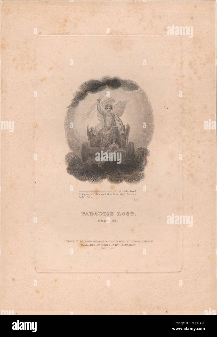 Paradise Lost, libro VI, Charles Heath, 1785–1848, inglese, dopo Richard Westall, 1765–1836, inglese, 1822, incisione, foglio: 8 x 11 poll. (20.3 x 27,9 cm Foto Stock
