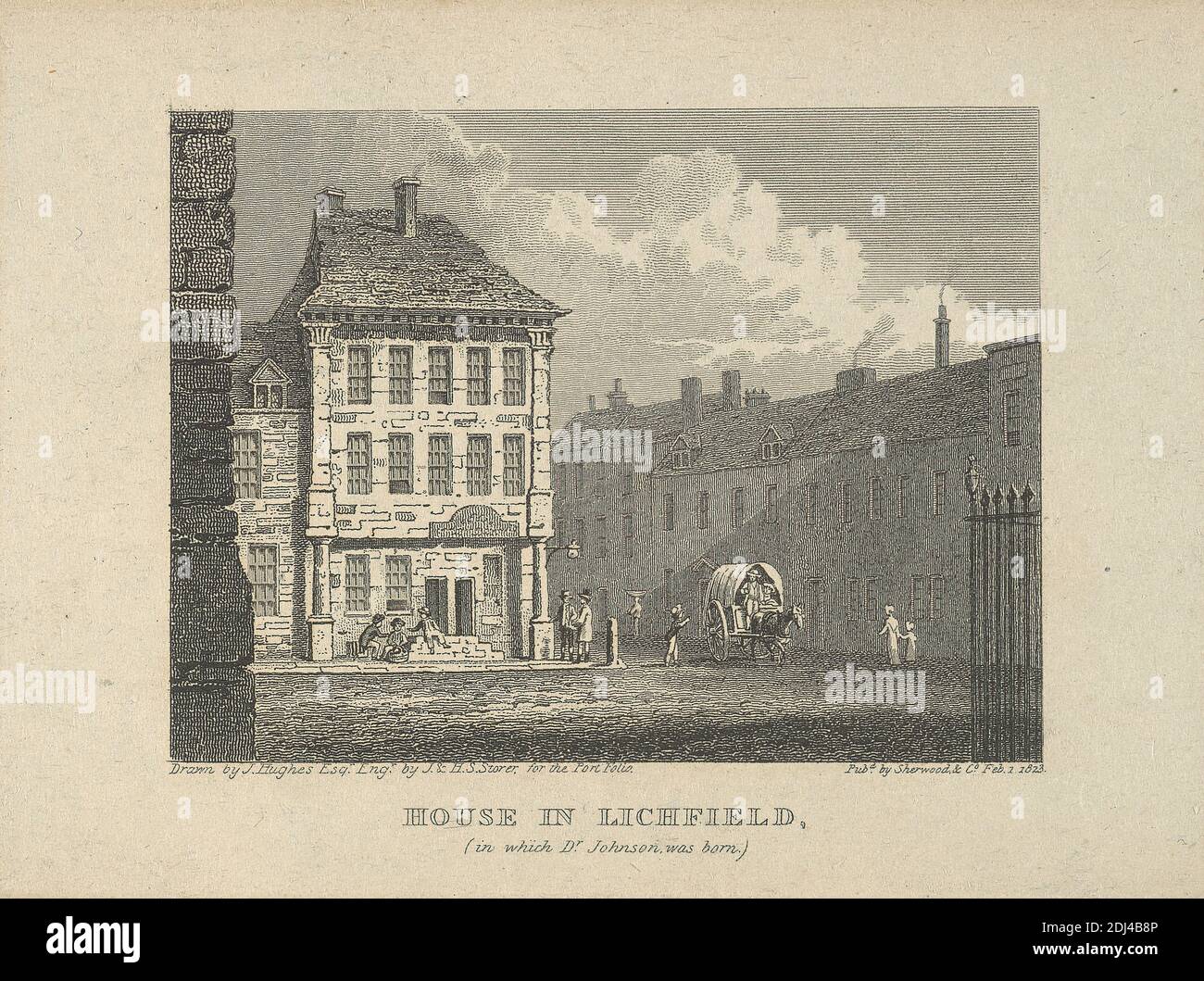 House in Lichfield, James S. Storer, 1771–1853, British, and Henry S. Storer, 1795–1837, British, after unknown artist, ( J. Hughes ), Undated`, Engraving, Sheet: 5 3/4 x 9in. (14.6 x 22,9 cm Foto Stock