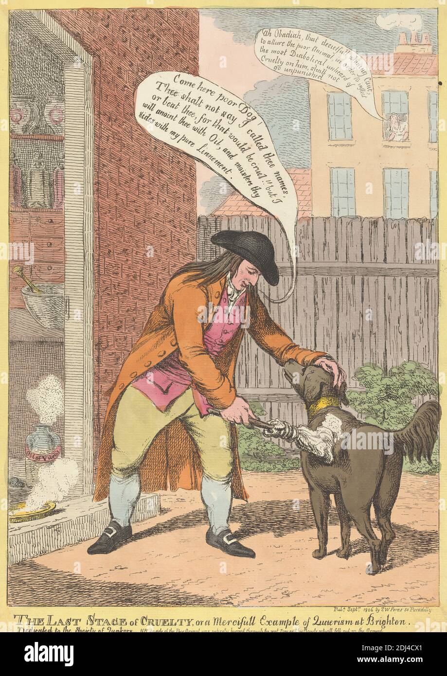 L'ultima fase della crudeltà, o un esempio misericordioso di Quaerismo (sic) a Brighton, Charles Williams, attivo 1796–1830, inglese, 1806, incisione Foto Stock