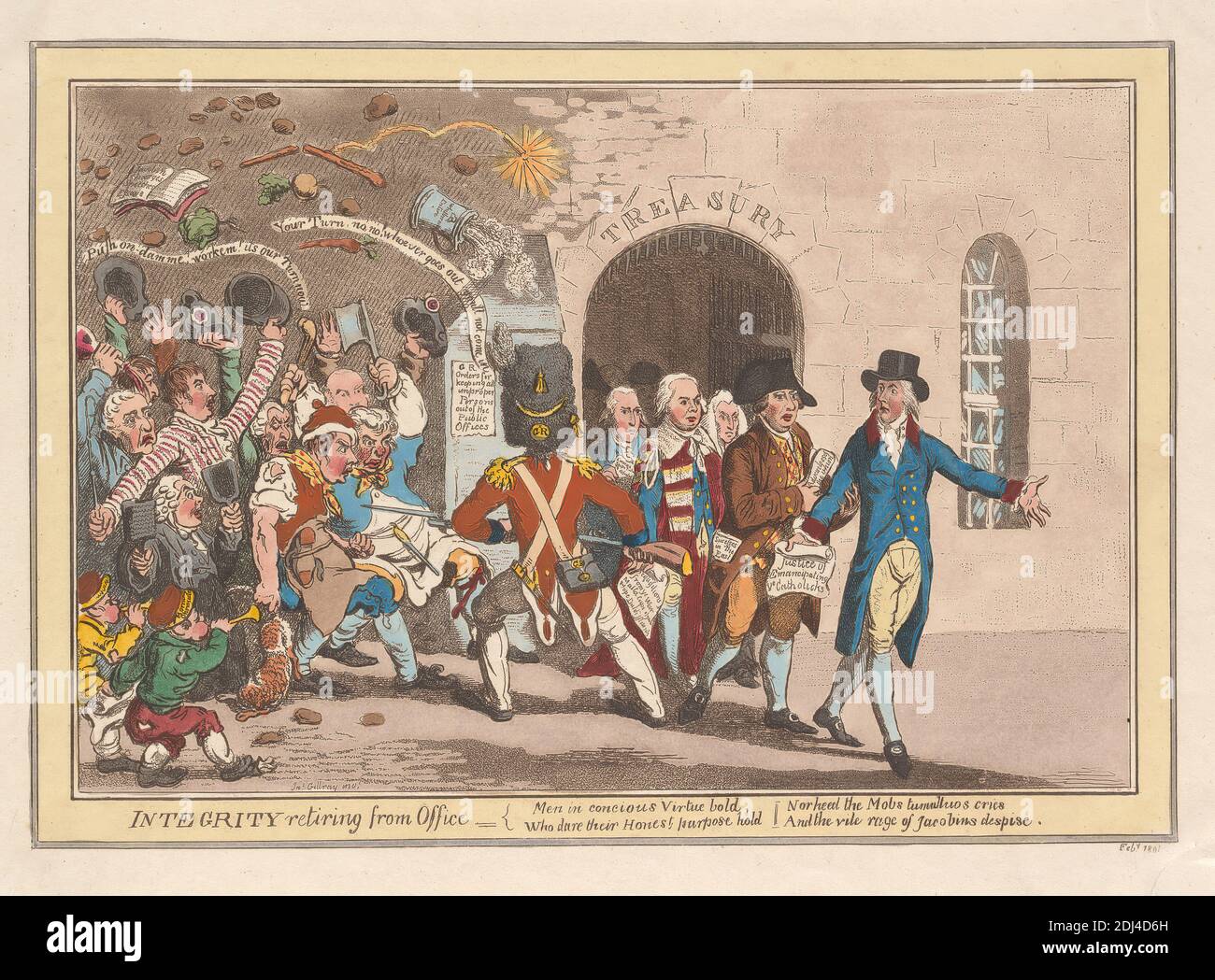 Integrity ritirandosi dall'ufficio, James Gillray, 1757–1815, British, 1801, Etching Foto Stock