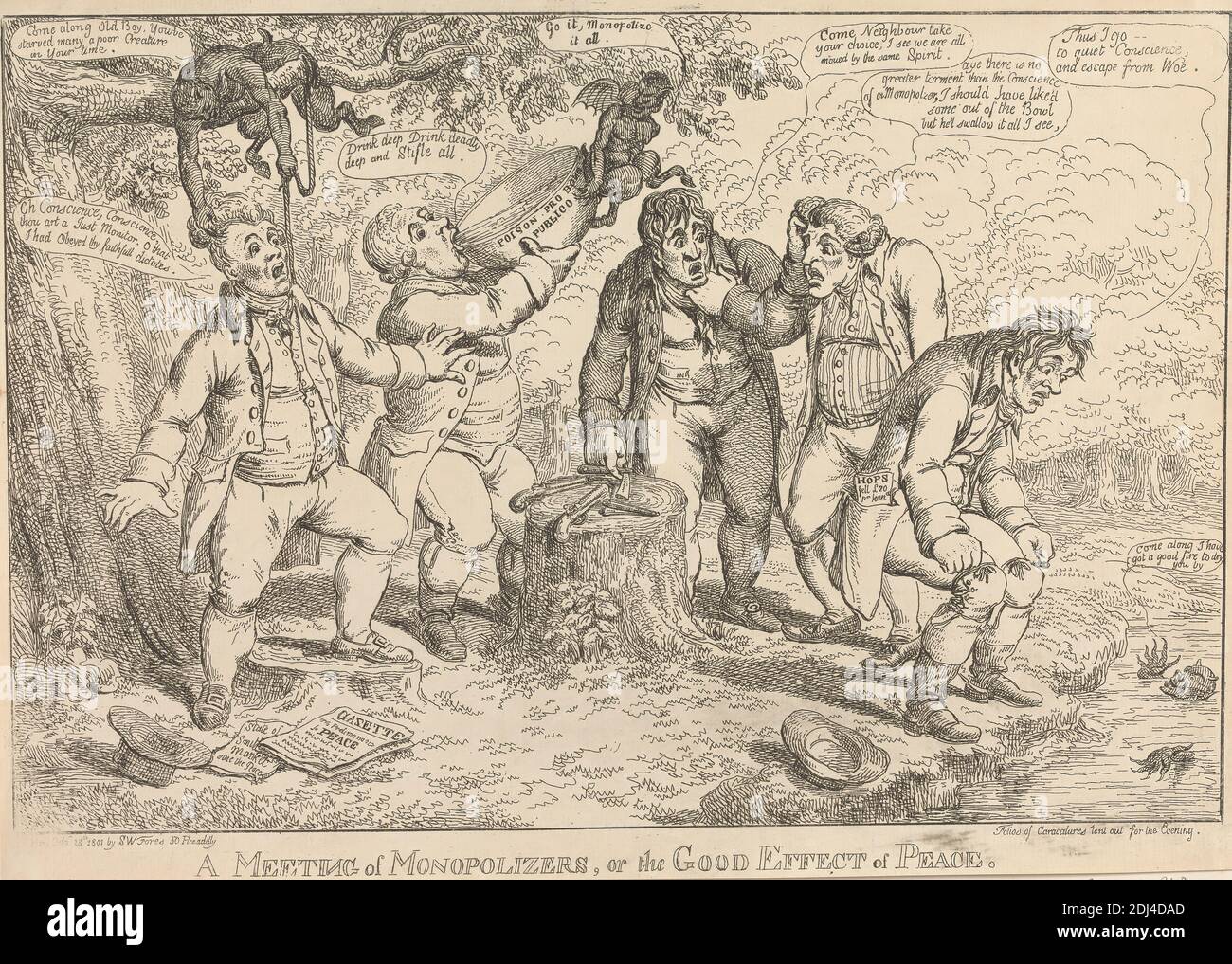 Un incontro dei monopolizzatori, o il buon effetto della Pace, Charles Williams, attivo 1796–1830, britannico, 1801, incisione Foto Stock