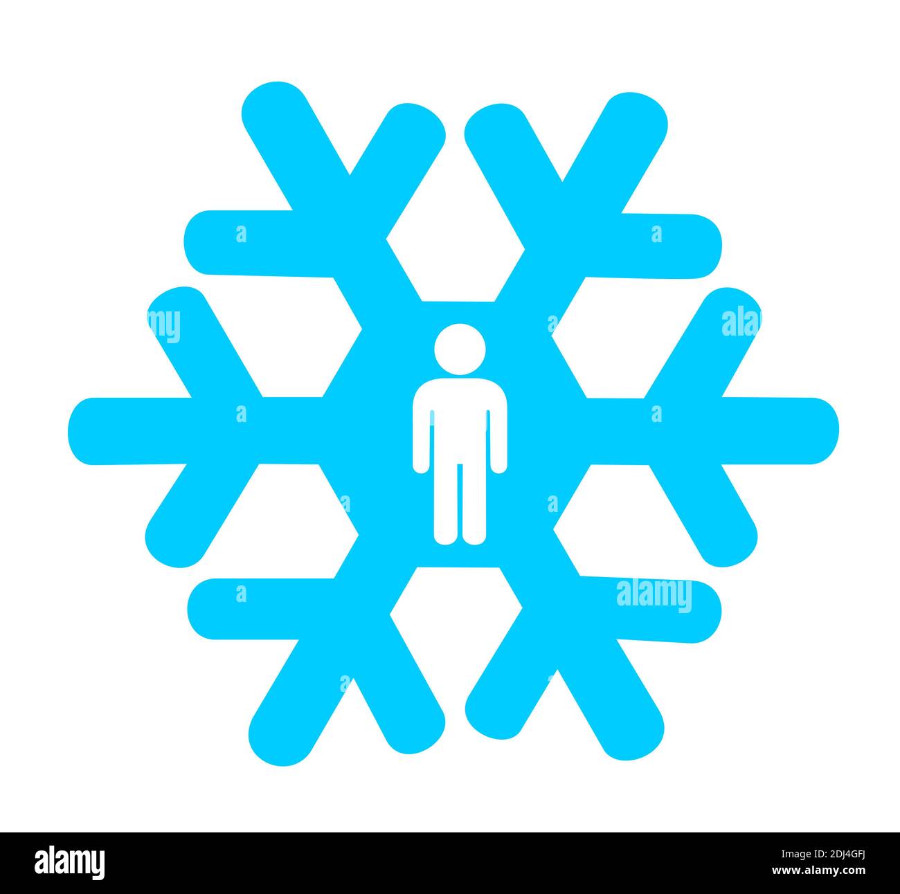 Significato metafora - fiocco di neve con silhouette dell'uomo come simbolo della generazione di fiocchi di neve - persone deboli, fragili, vulnerabili. Illustrazione vettoriale Foto Stock
