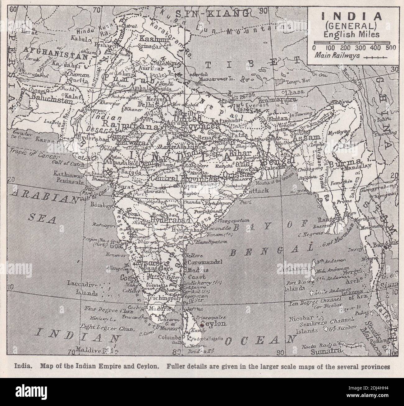 Mappa d'epoca dell'Impero indiano e Ceylon. Foto Stock