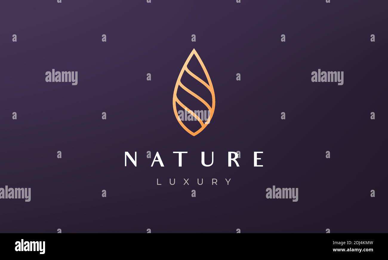 semplice logo in foglia d'oro in stile lussuoso e moderno Illustrazione Vettoriale