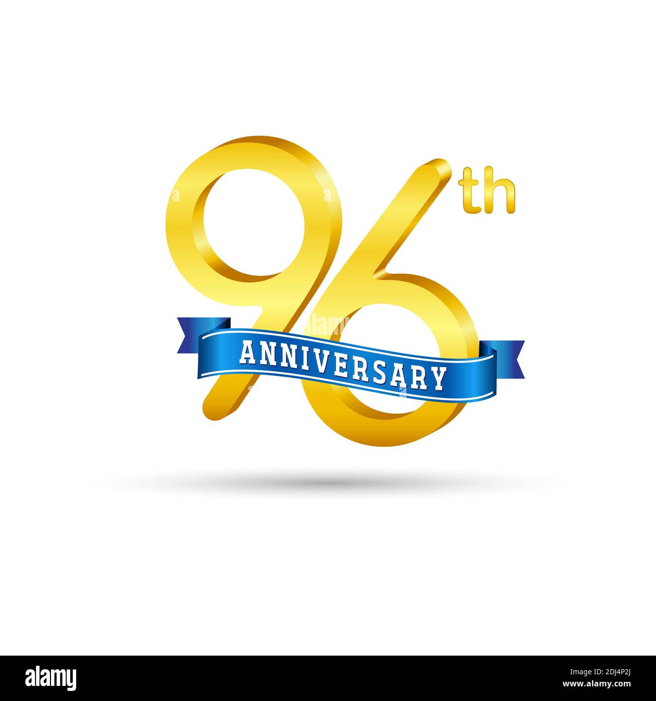 96th Golden Anniversary logo con nastro blu isolato su sfondo bianco. Logo 3d Gold Anniversary Illustrazione Vettoriale