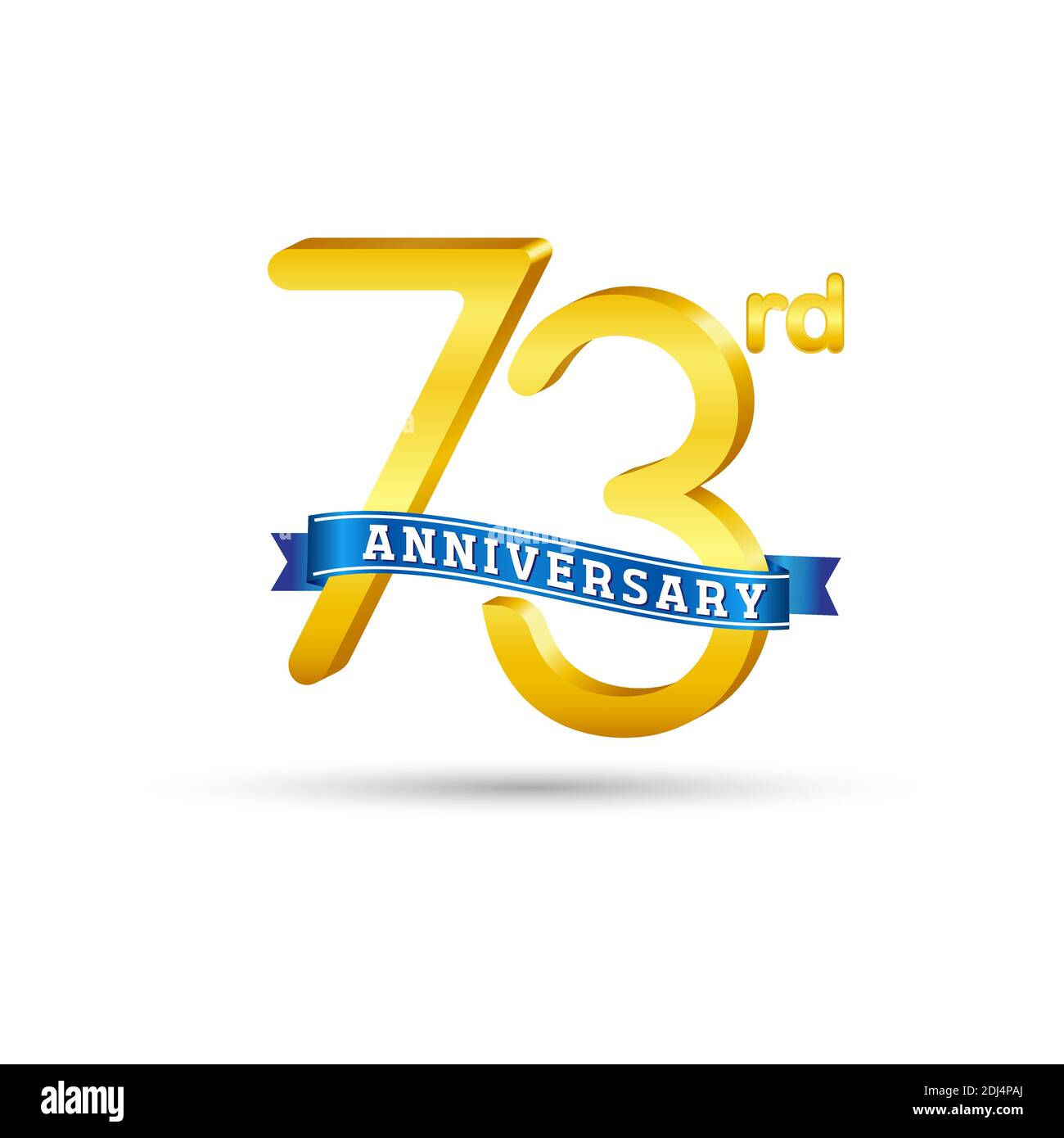 Logo 73rd Golden Anniversary con nastro blu isolato su sfondo bianco. Logo 3d Gold Anniversary Illustrazione Vettoriale