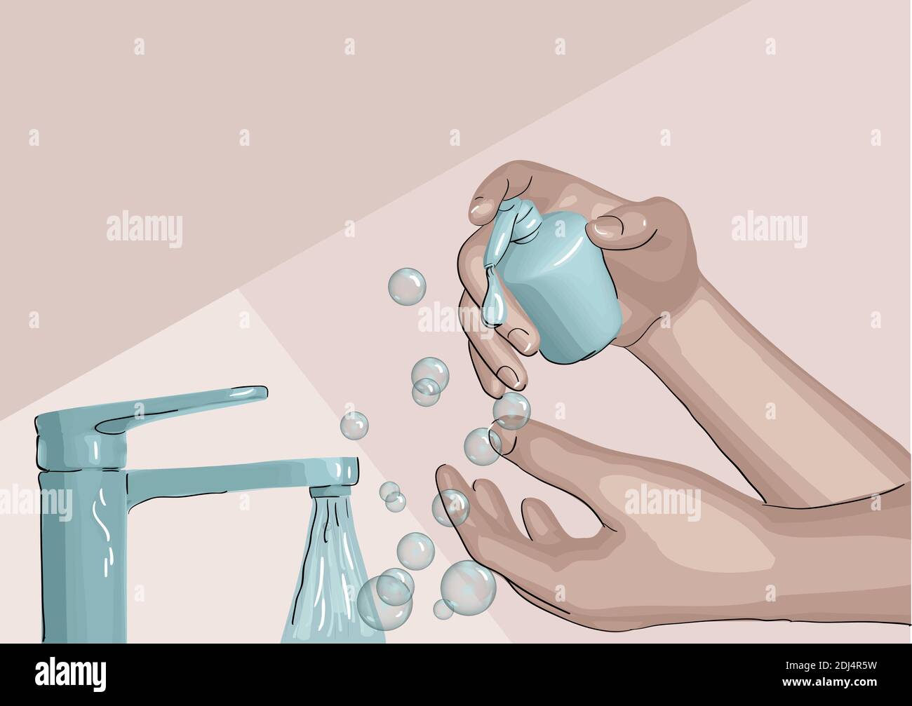 Lavando le mani vettore sfondo. Mani umane e sapone Illustrazione Vettoriale