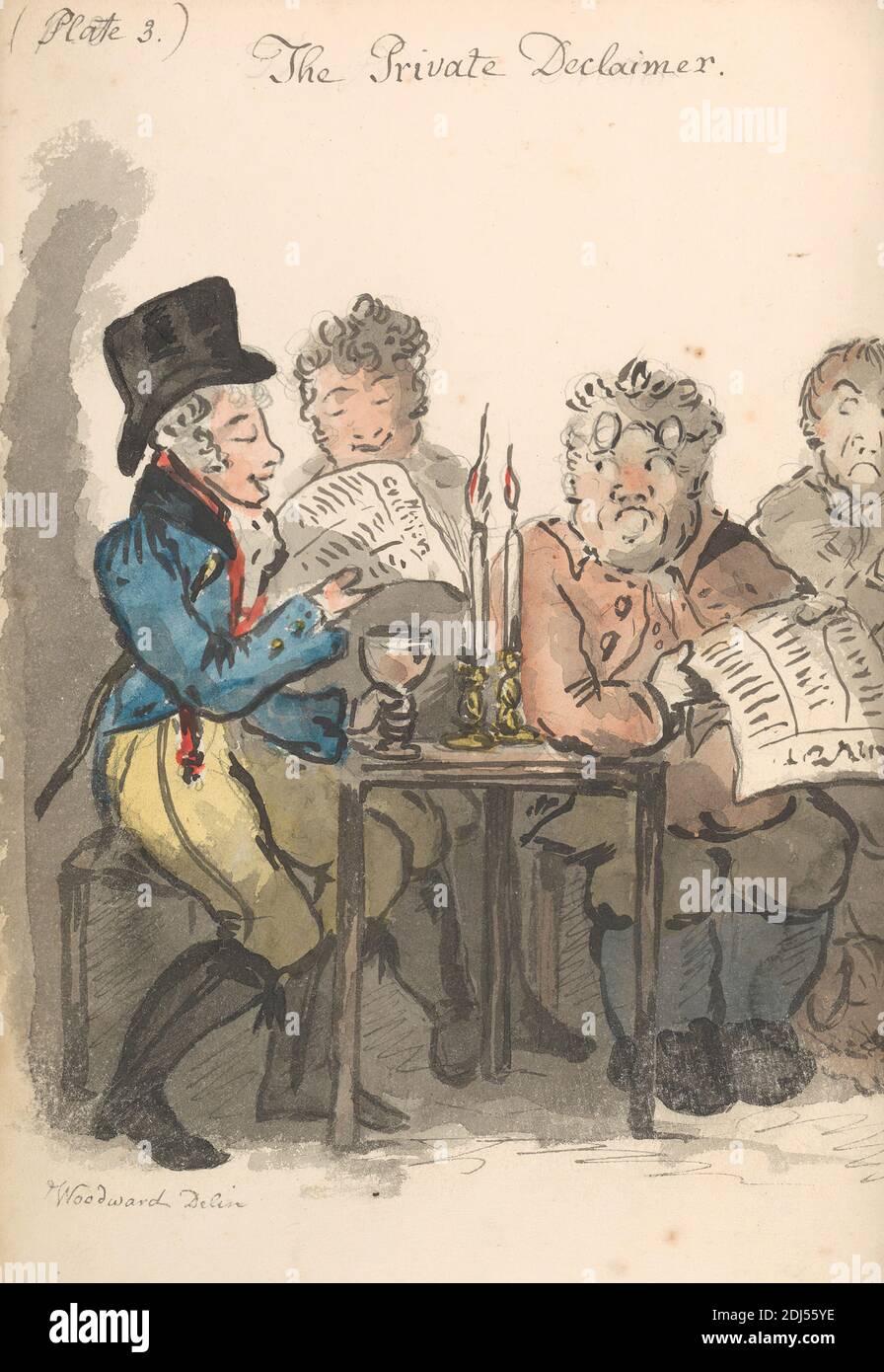 Coffee-House personaggi, o suggerimenti per i lettori di giornali: Il Declaimer privato, George Moutard Woodward, ca. 1760–1809, inglese, 1808 Foto Stock