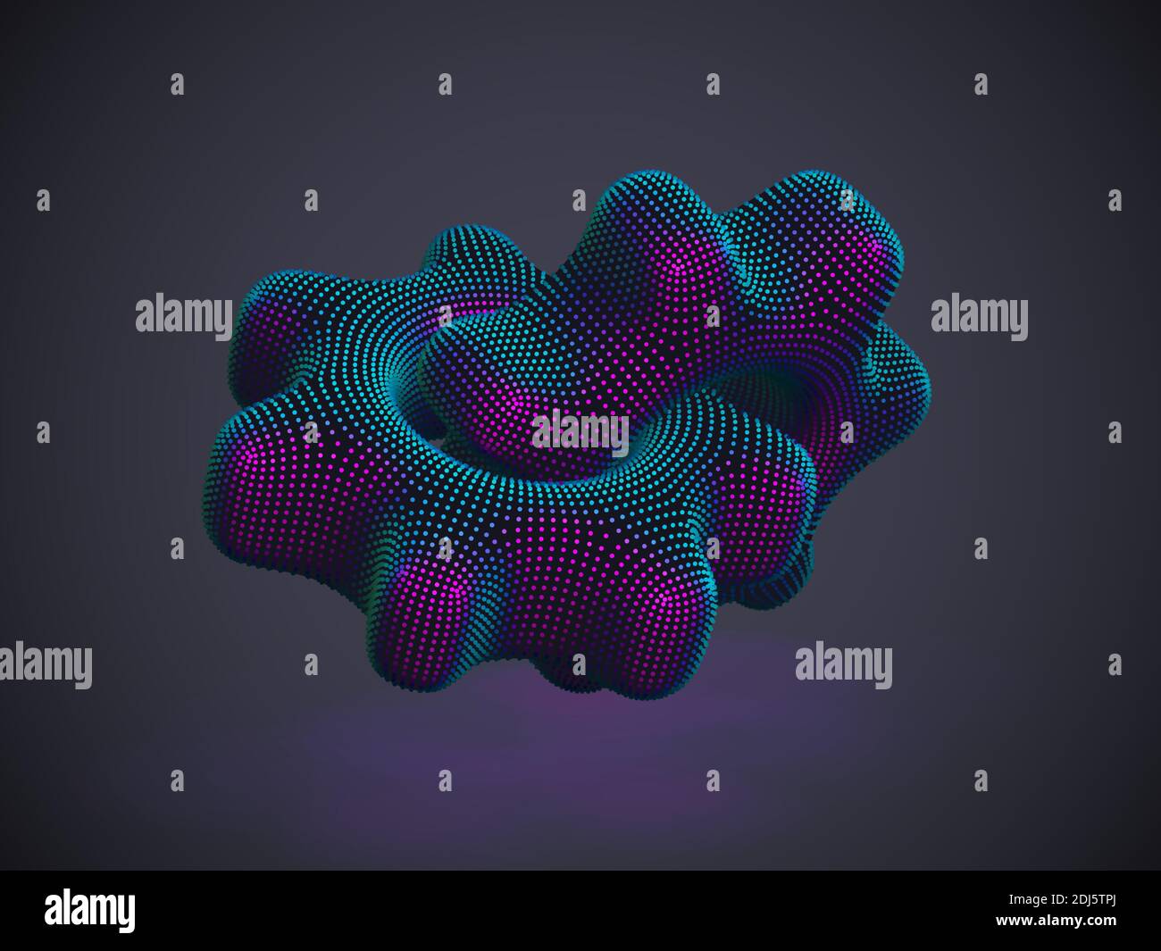 Ruote dentate 3D realizzate con punti al neon su sfondo grigio. Illustrazione Vettoriale