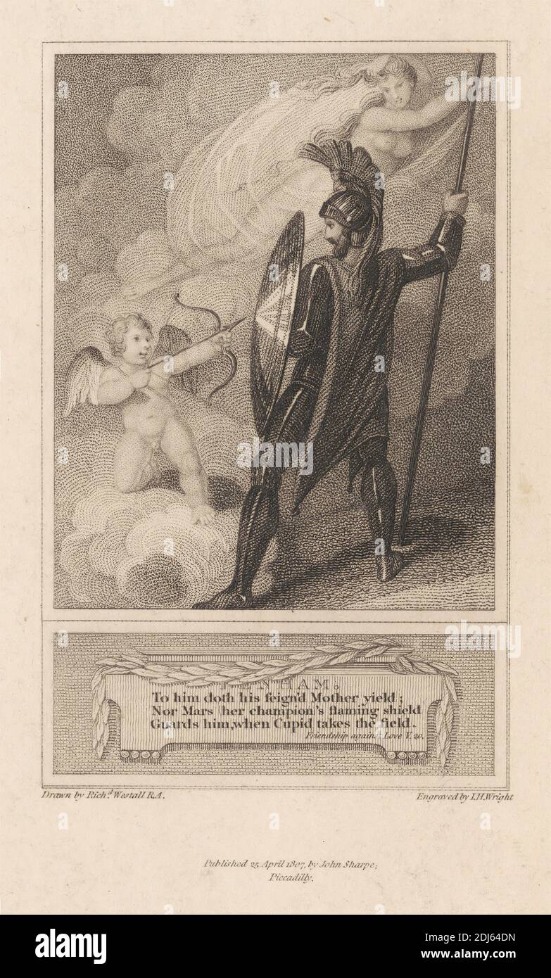 Illustrazione di 'Denham', Stampa fatta da J. H. Wright, attivo 1795–1838, dopo Richard Westall, 1765–1836, inglese, 1807, incisione di linea su carta media, leggermente testurizzata, crema wove Foto Stock