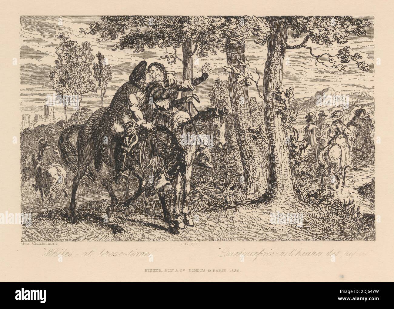 When es-at brose-time, Stampa fatta da George Cruikshank, 1792–1878, British, 1836, incisione su carta media, leggermente testurizzata, crema di wove Foto Stock