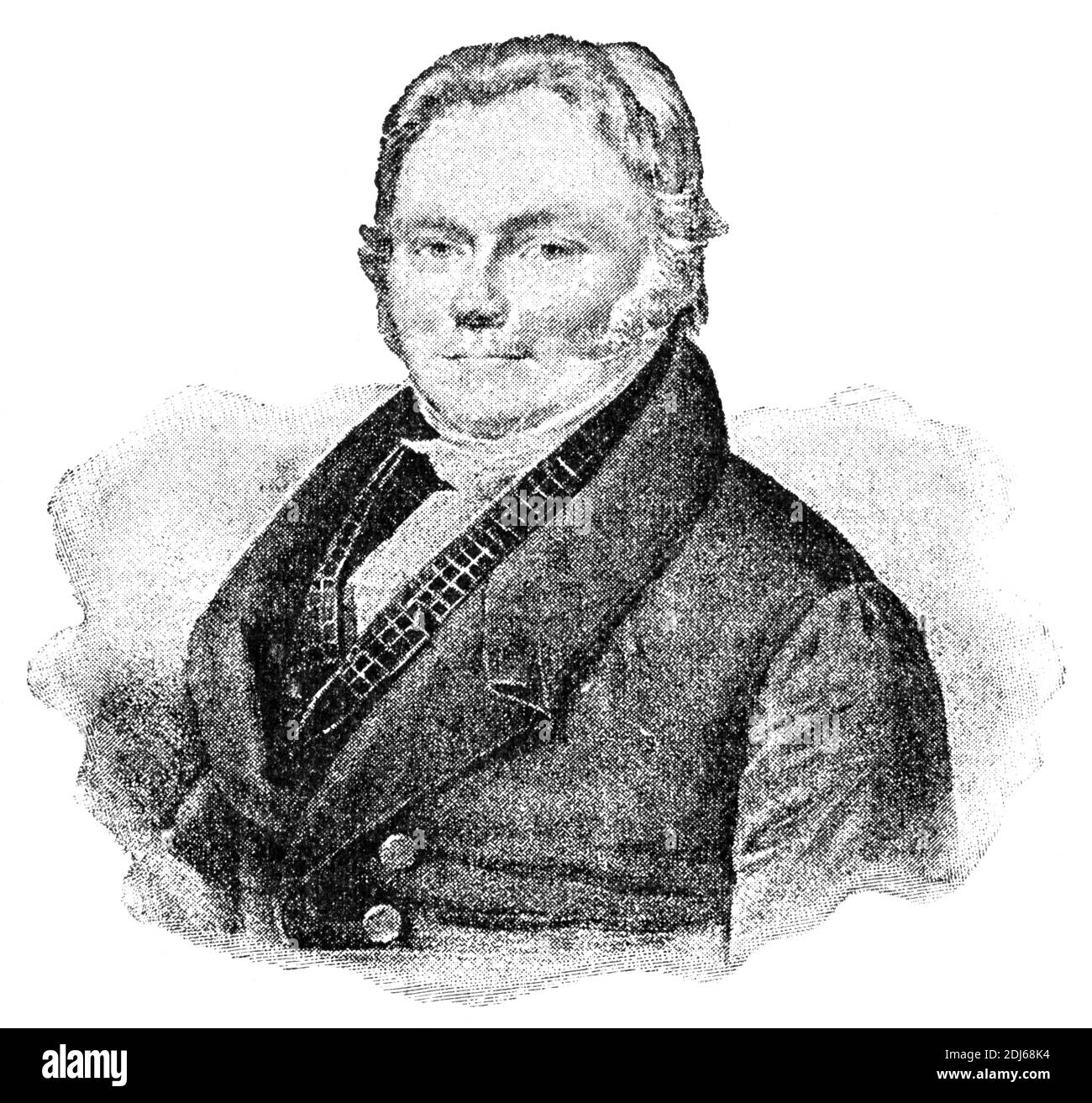 Ritratto del barone Joens Jacob Berzelius - un chimico svedese. Illustrazione del 19 ° secolo. Germania. Sfondo bianco. Foto Stock