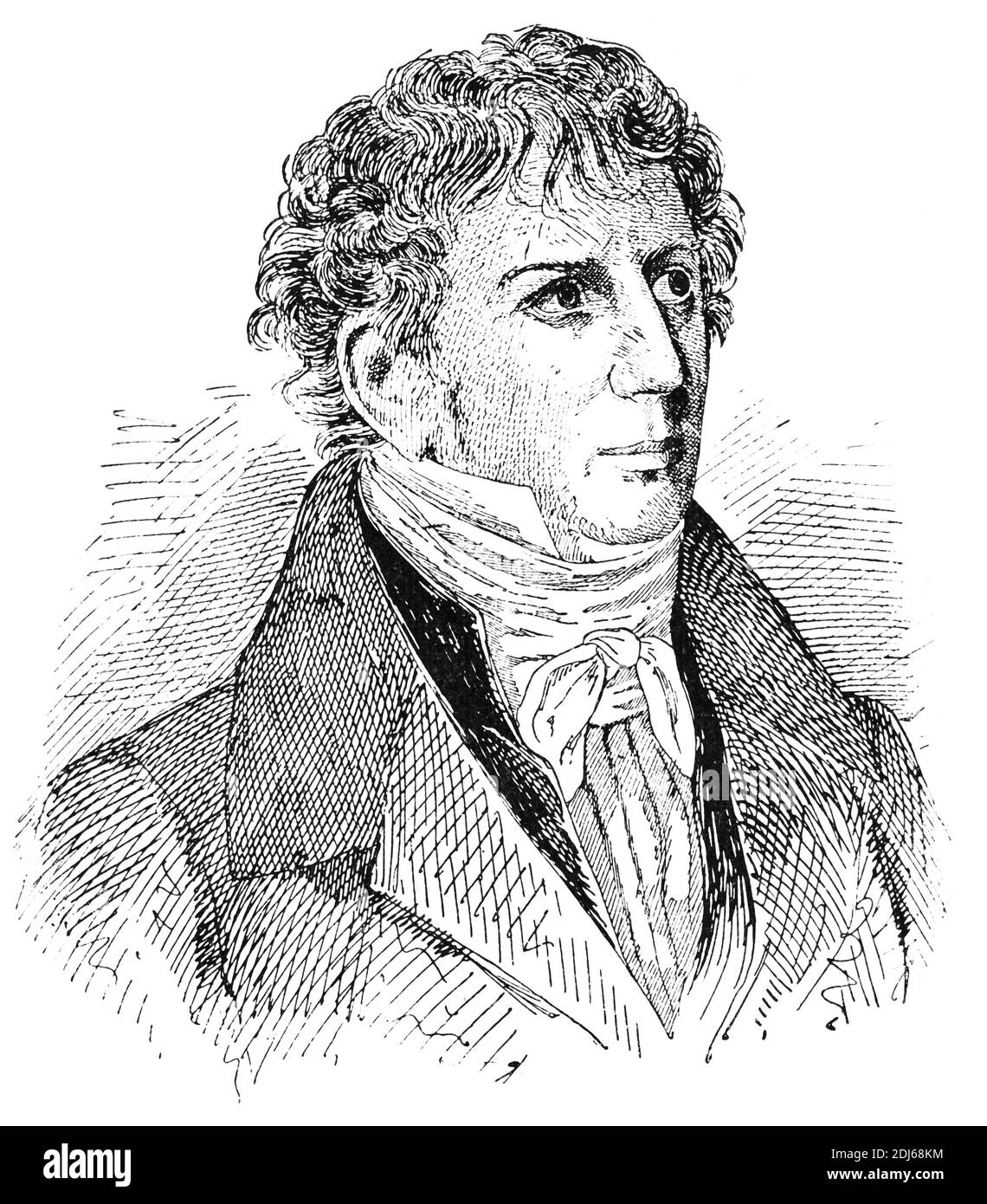 Ritratto di Friedrich Woehler - un chimico tedesco. Illustrazione del 19 ° secolo. Germania. Sfondo bianco. Foto Stock
