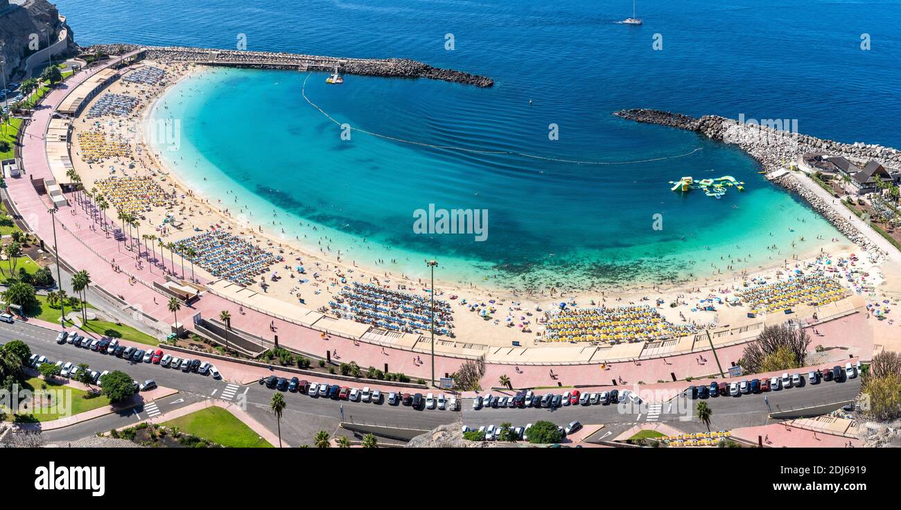 Un paesaggio fantastico con spiaggia Amadores su Gran Canaria, Spagna Foto Stock