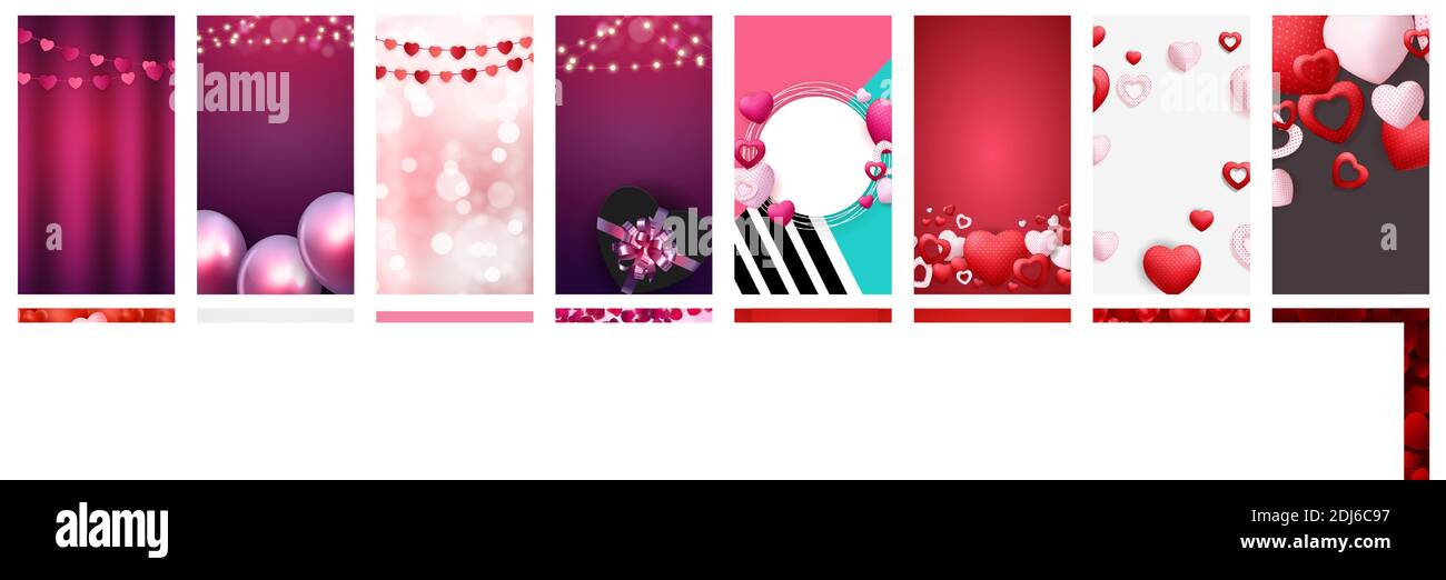 Big Collection San Valentino Love sfondo per Storie Post Set. Illustrazione vettoriale EPS10 Illustrazione Vettoriale