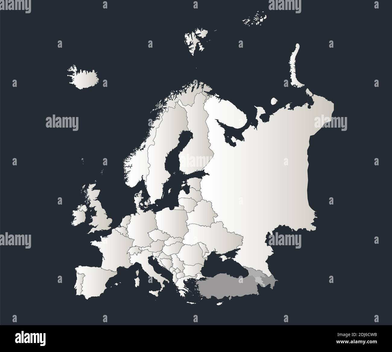 Mappa d'Europa, Infographics disegno piano colori bianco neve, stati individuali vuoti Foto Stock