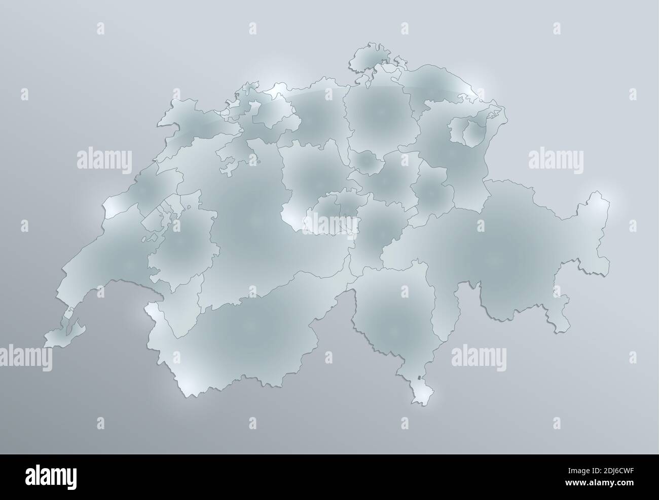 Svizzera mappa, divisione amministrativa, regioni separate, design vetro scheda 3D vuoto Foto Stock